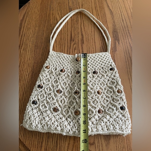 Handmade Boho Crochet Macrame Bag  With Beaded Detail 1970s Hand Bag - Picture 4 of 8